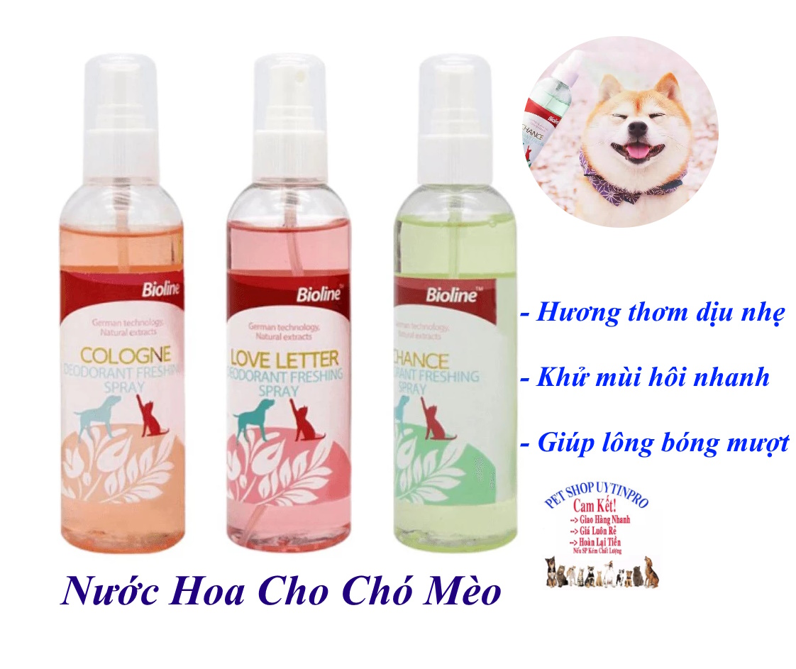 Nước hoa cho Chó Mèo Bioline chai 207ml Hương thơm dịu nhẹ Dưỡng lông Khử mùi nhanh