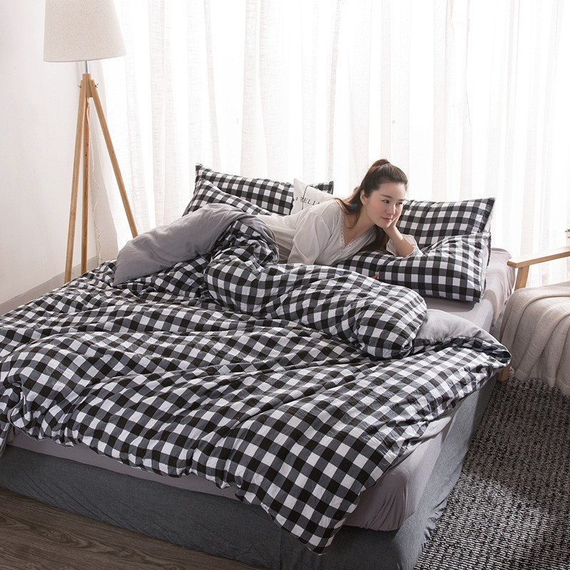 Chăn hè thu chần bông- Chăn tuyết .Chăn hè trần bông 1.6x2m cotton cao cấp - chăn mền - mềm tuyết - chăn hè cotton- bộ chăn -Bộ chăn ga gối caro đen kẻ trắng Cotton Poly nhập khẩu