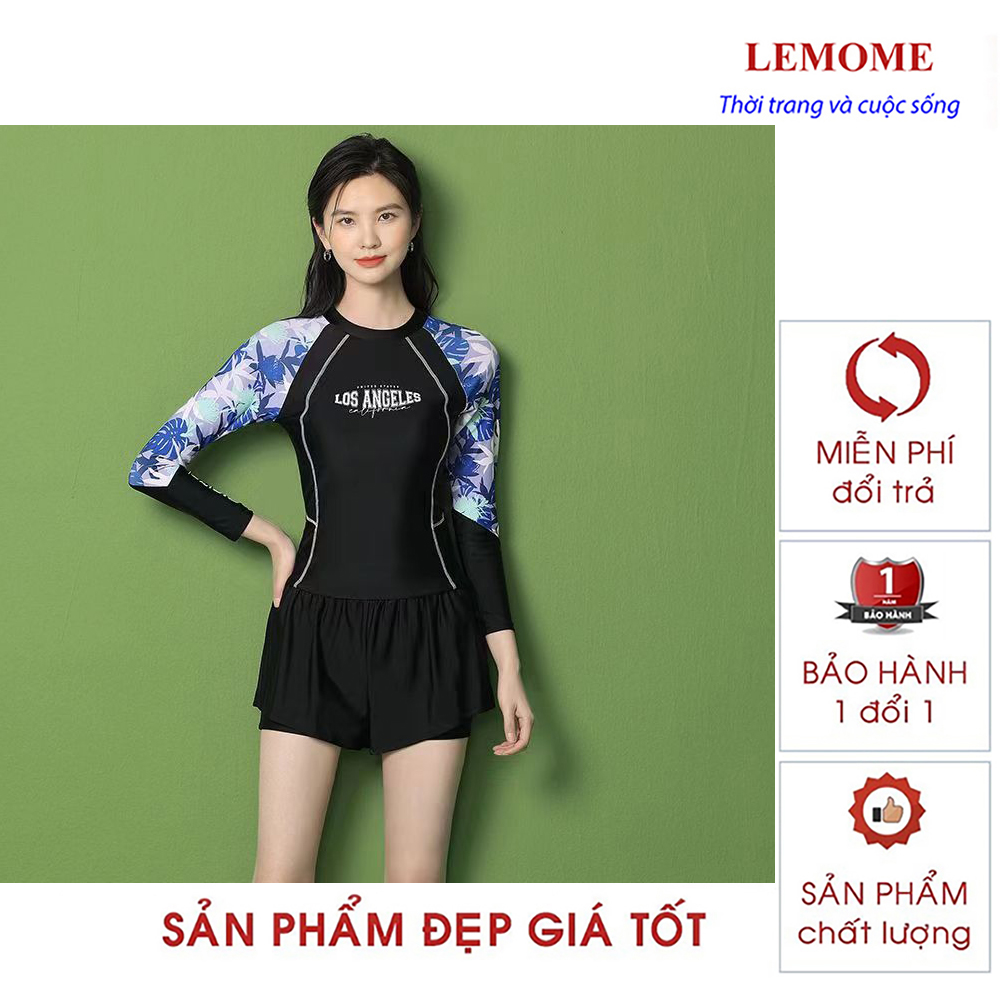 Đồ bơi nữ dài tay đi biển chống nắng quần 2 lớp có đệm ngực kiểu dáng thể thao