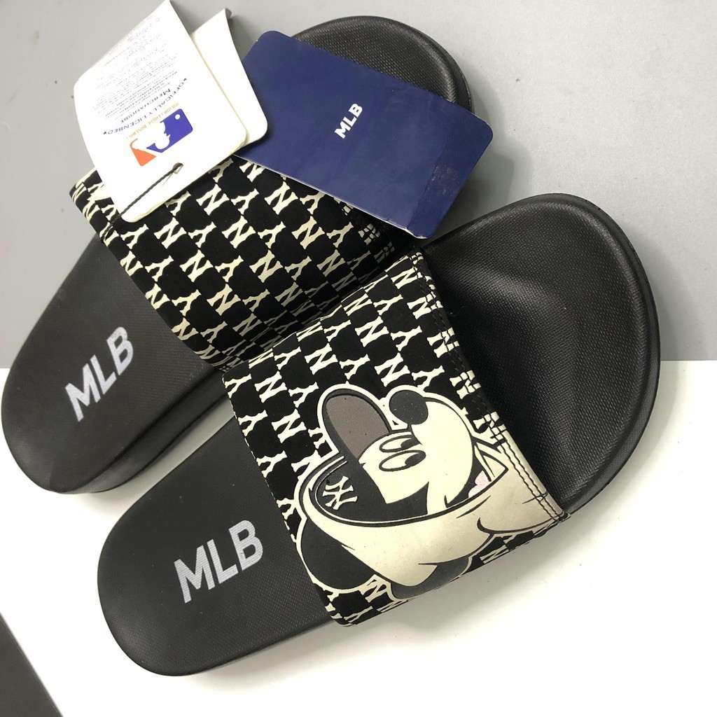 ☬✓ Dép Quai Ngang Mlb Mickey Đen Ny Dép mlb mickey siêu êm chân bản giới hạn full size nam nữ