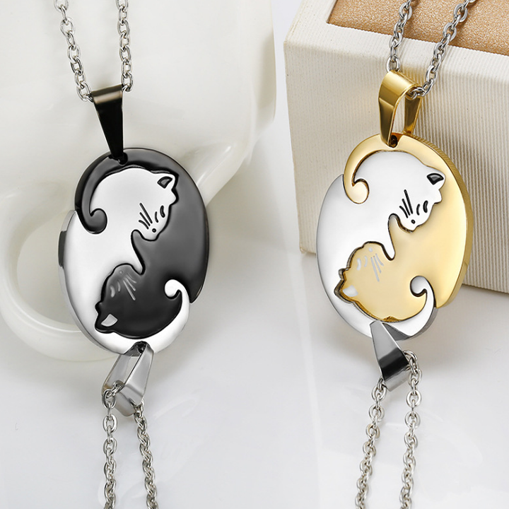 Vòng cổ đôi đẹp vòng cổ đôi hình mèo dây chuyền cặp titan - Giá bán như trên là 1 cặp = 2 sợi có mặt như hình - Cam kết 1 đổi 1 nếu đen và gỉ sét
