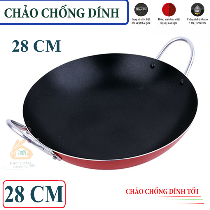 Chảo chống dính 2 quai sâu lòng size 28 cm - Chảo chống dính 2 quai cao cấp/Chảo to chống dính tốt hàng KYOFA chính hãng