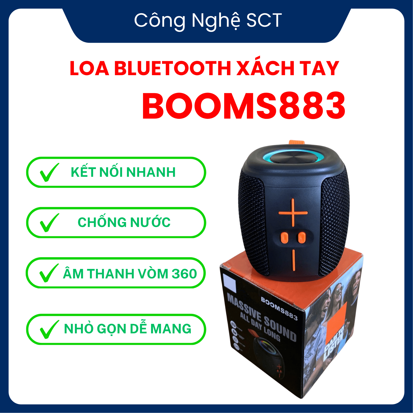 Loa Bluetooth BOOMS883 Loa Di Động Không Dây Âm Thanh Stereo Trong Trẻo , Kết Nối Nhanh , Đầy Đủ Chức Năng , Dễ Sử Dụng, Tiện Lợi Mang Theo Nghe Nhạc Mọi Lúc Mọi Nơi