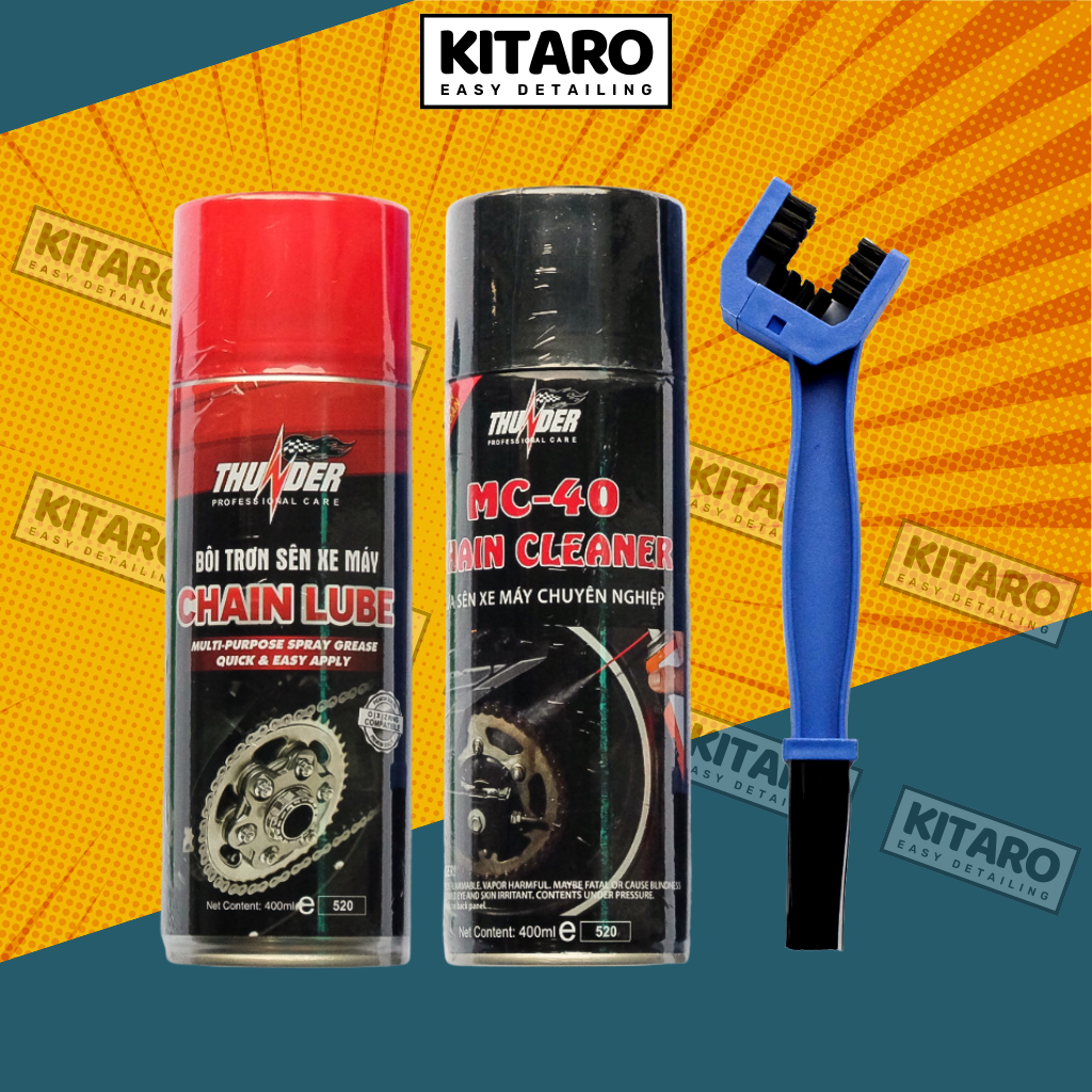 Combo Dưỡng Sên Thunder 400ml và Rửa sên MC-40 Chain Cleaner Tặng Kèm Bàn Chải Vệ Sinh Sên