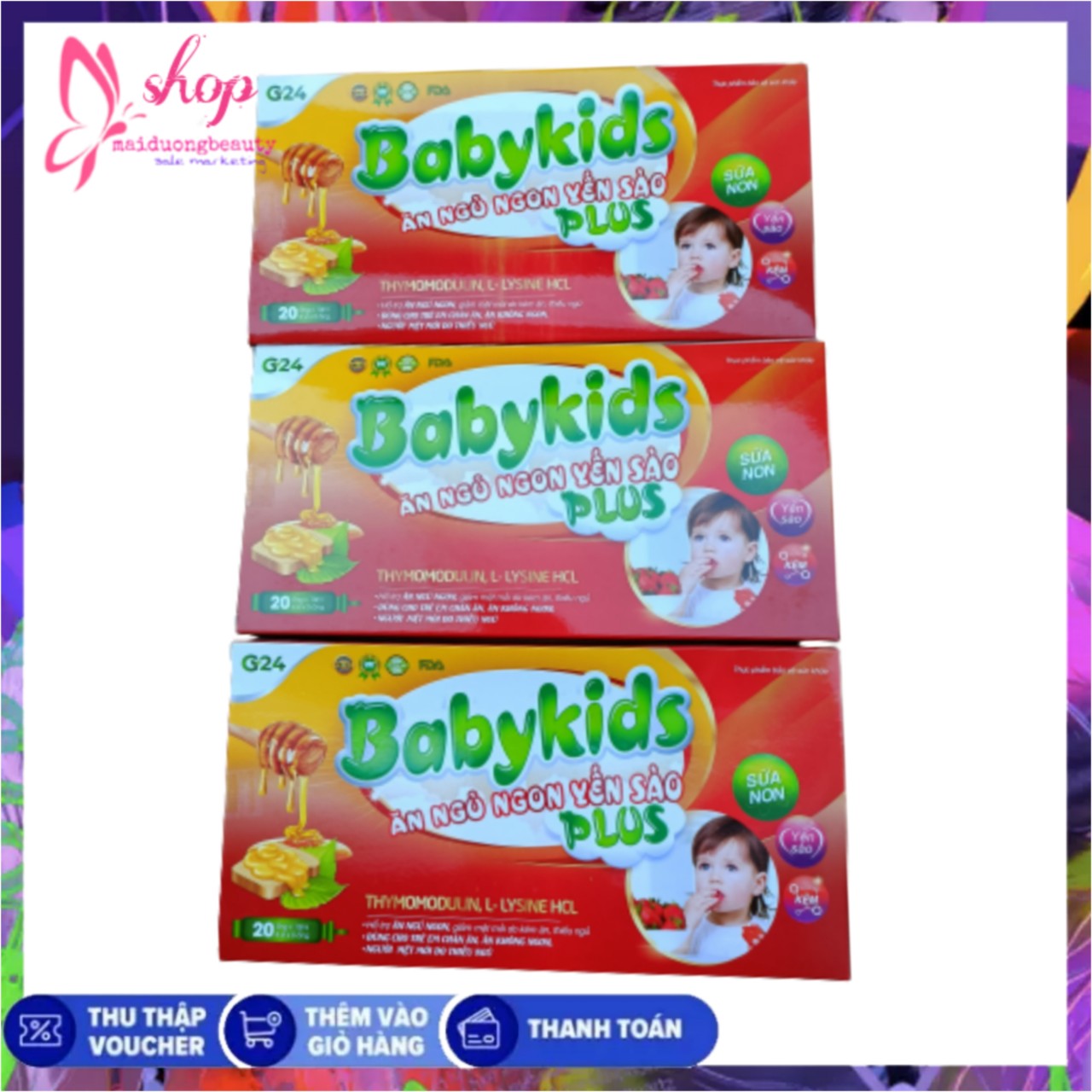 Combo 3 Babykids plus ăn ngủ ngon yến sào, sản phẩm giúp bổ sung dinh dưỡng,các loại vitamin, tăng cường sức đề kháng cho bé