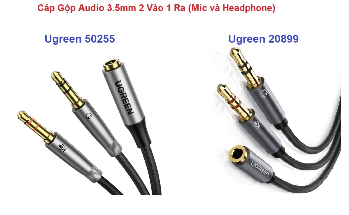 Cáp gộp audio 3.5mm 2 vào 1 ra ugreen 20899 , 50255 chính hãng
