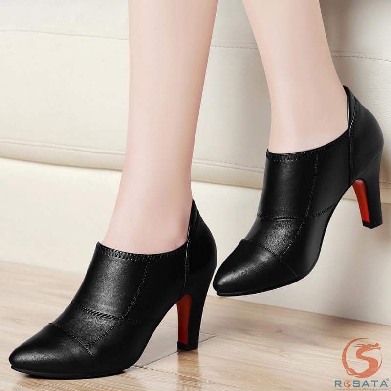 [HCM][ẢNH THẬT] Boot thời trang nữ cổ thấp chỉ nổi cao cấp ROSATA RO27 7p gót trụ - HÀNG VIỆT NAM - BKSTORE