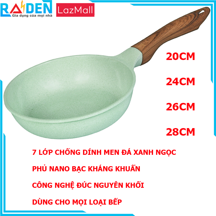 Chảo đúc bếp từ men đá xanh ngọc chống dính 7 lớp sâu lòng 20cm/24cm/26cm/28cm Green Cook GCP06 dùng cho bếp từbếp gabếp hồng ngoạibếp điệnbếp củi-hàng chính hãng