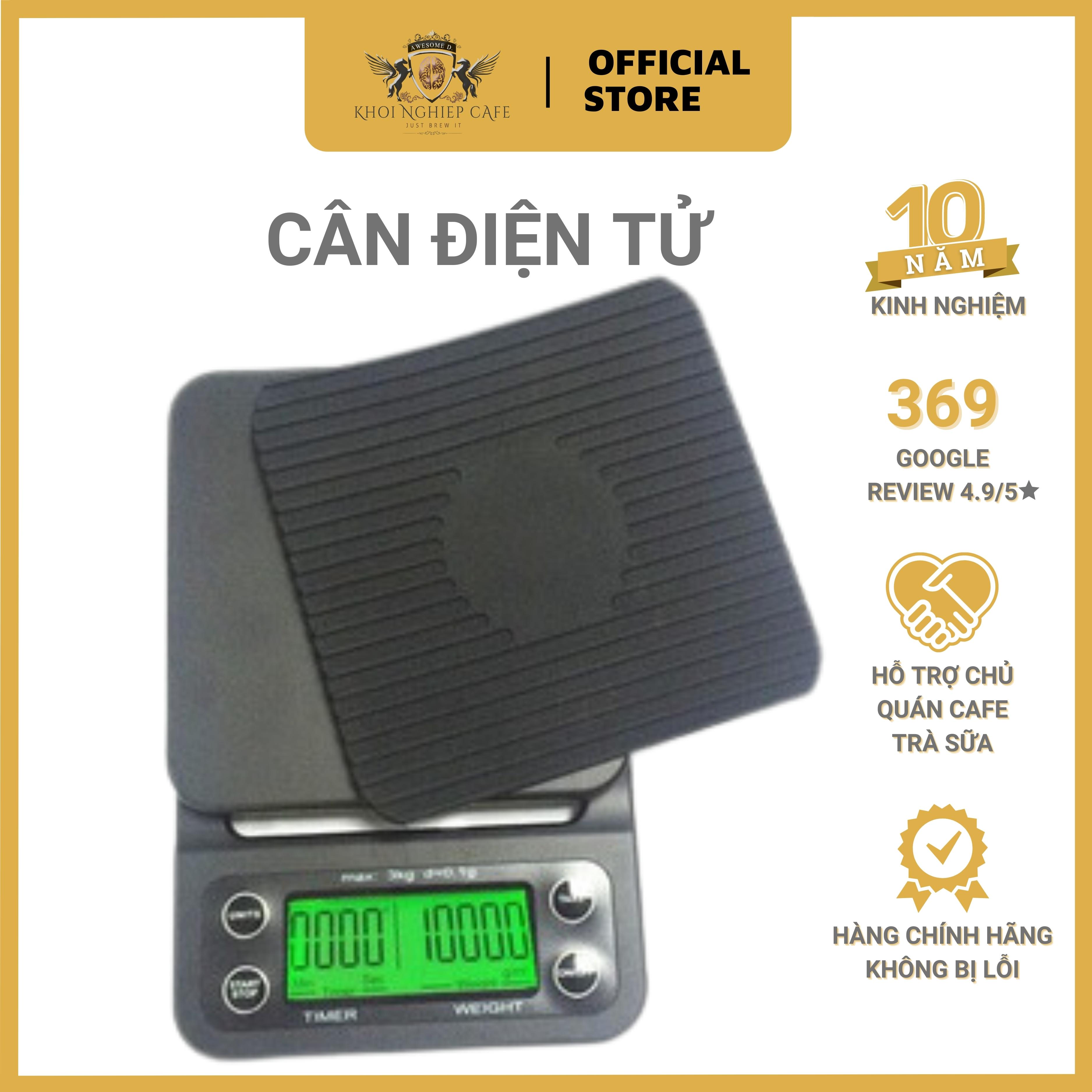 Cân điện tử pha cafe có đồng hồ bấm giờ màu đen | Kỹ thuật số | Độ chính xác cao - Dùng pin 3A