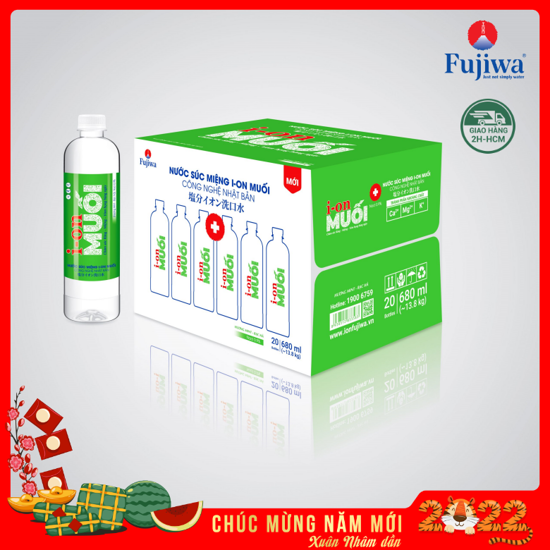 1 Thùng nước muối, nước súc miệng ion muối Fujiwa công nghệ Nhật Bản thùng 20 chai 680ml - hương Bạc Hà