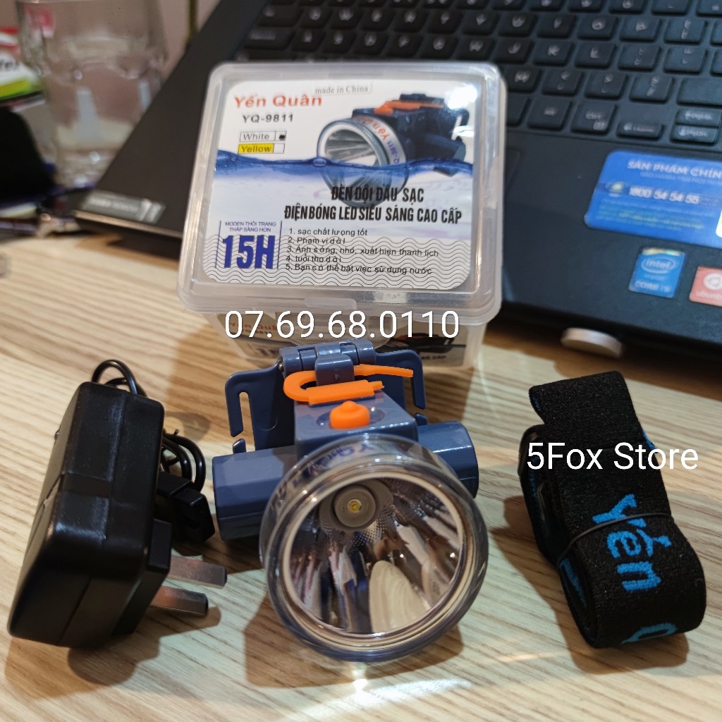 Đèn pin đội đầu chống nước siêu sáng - Đèn bắt ếch Yến Quân Đèn pin siêu sáng YQ-9811 Màu ngẫu nhiên 5Fox