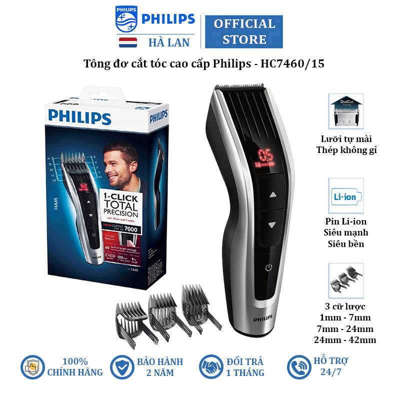 Tông đơ cắt tóc cao cấp thương hiệu cao cấp philips hc7460/15 tích hợp 3 cữ lược - hàng nhập khẩu