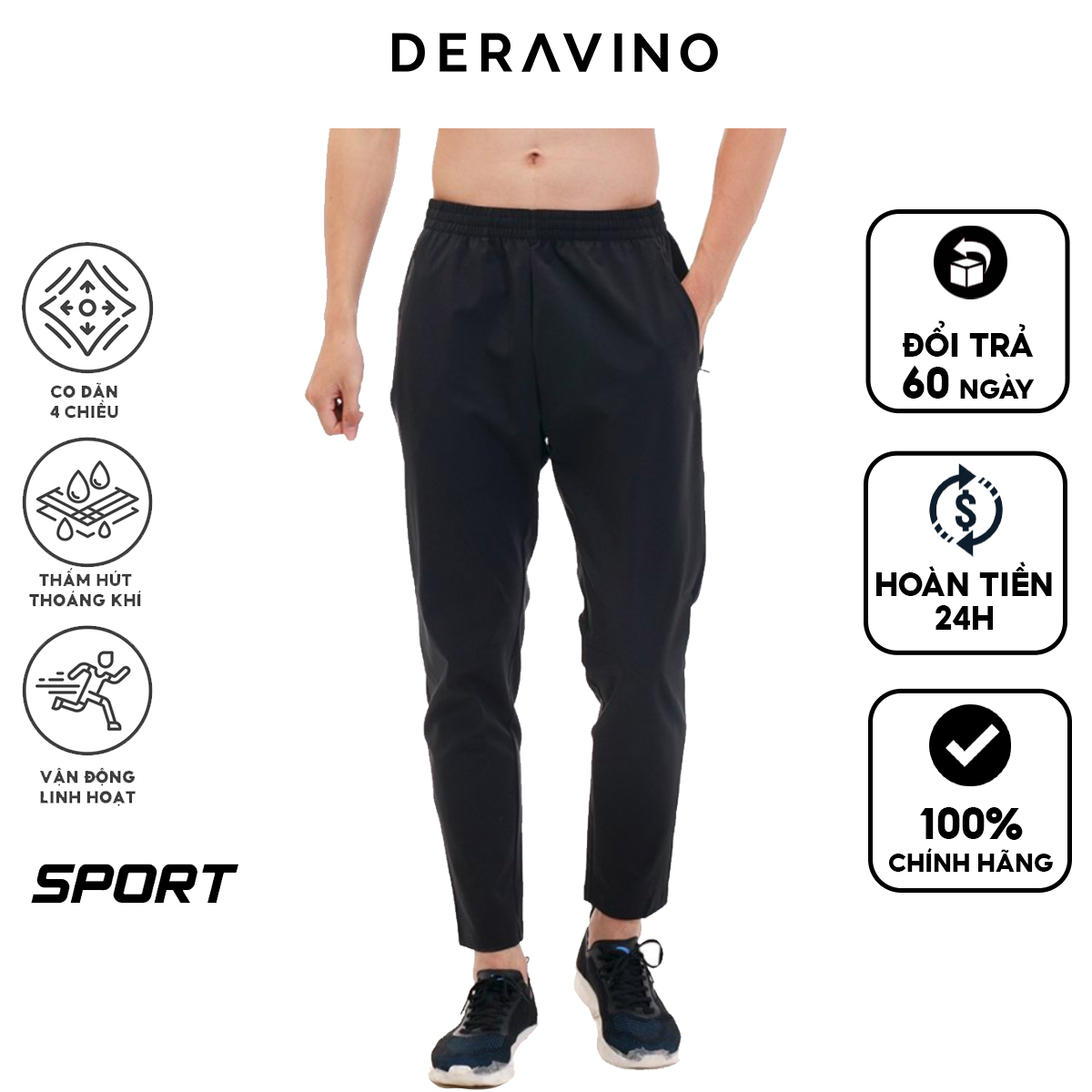 Quần Dài Thể Thao Nam Co Giãn Deravino, Chất Vải Gió Mềm Mịn, Không Nhăn Nhàu, Cạp Chun Trẻ Trung, Phong Cách DC01
