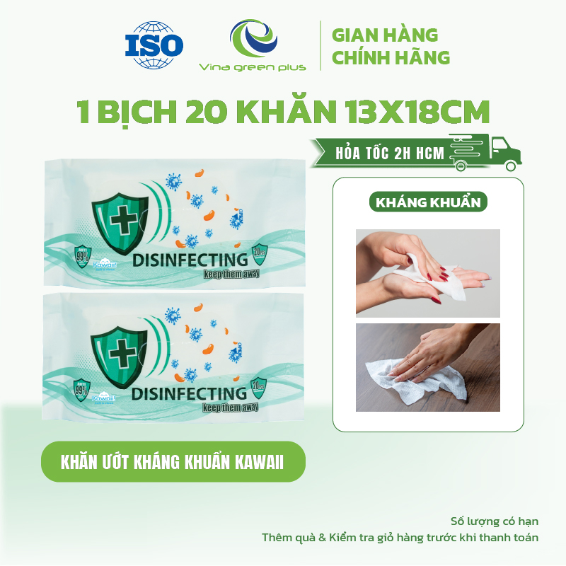 Khăn ướt có cồn - kháng khuẩn 99% 20 tờ/gói - siêu rẻ/tiện lợi - vina green plus