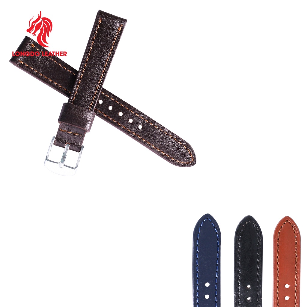 Dây đồng hồ 12mm da bò thật màu nâu - đủ size 12/14/16 - thương hiệu uy tín longdo leather - dau