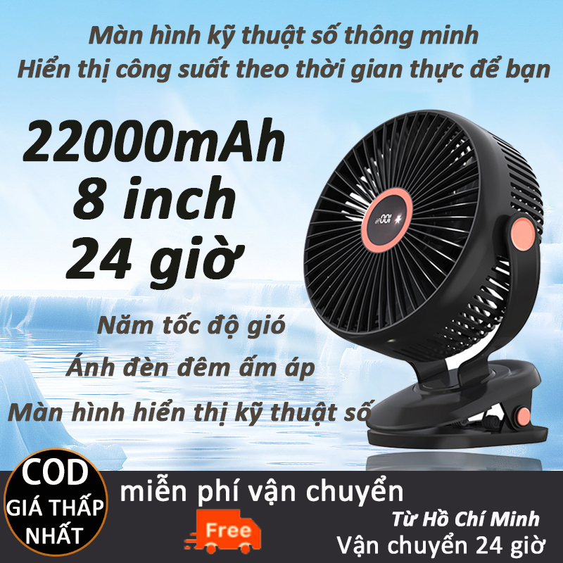 Quạt mini kẹp bàn, quạt kẹp bàn tích điện 3 tốc độ gió dung lượng pin lớn 22000mah sạc pin usb tiện lợi xoay 720 độ