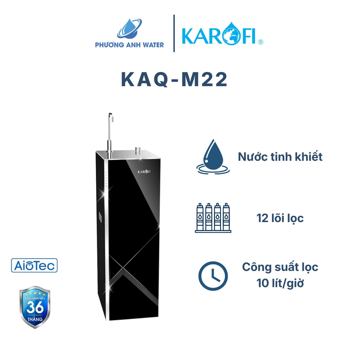 Máy lọc nước RO Karofi KAQ-M22 tủ đứng, 12 lõi lọc, dồi dào Hydro-ION Kiềm, công suất lọc 10 lít/giờ, bảo hành 36 tháng