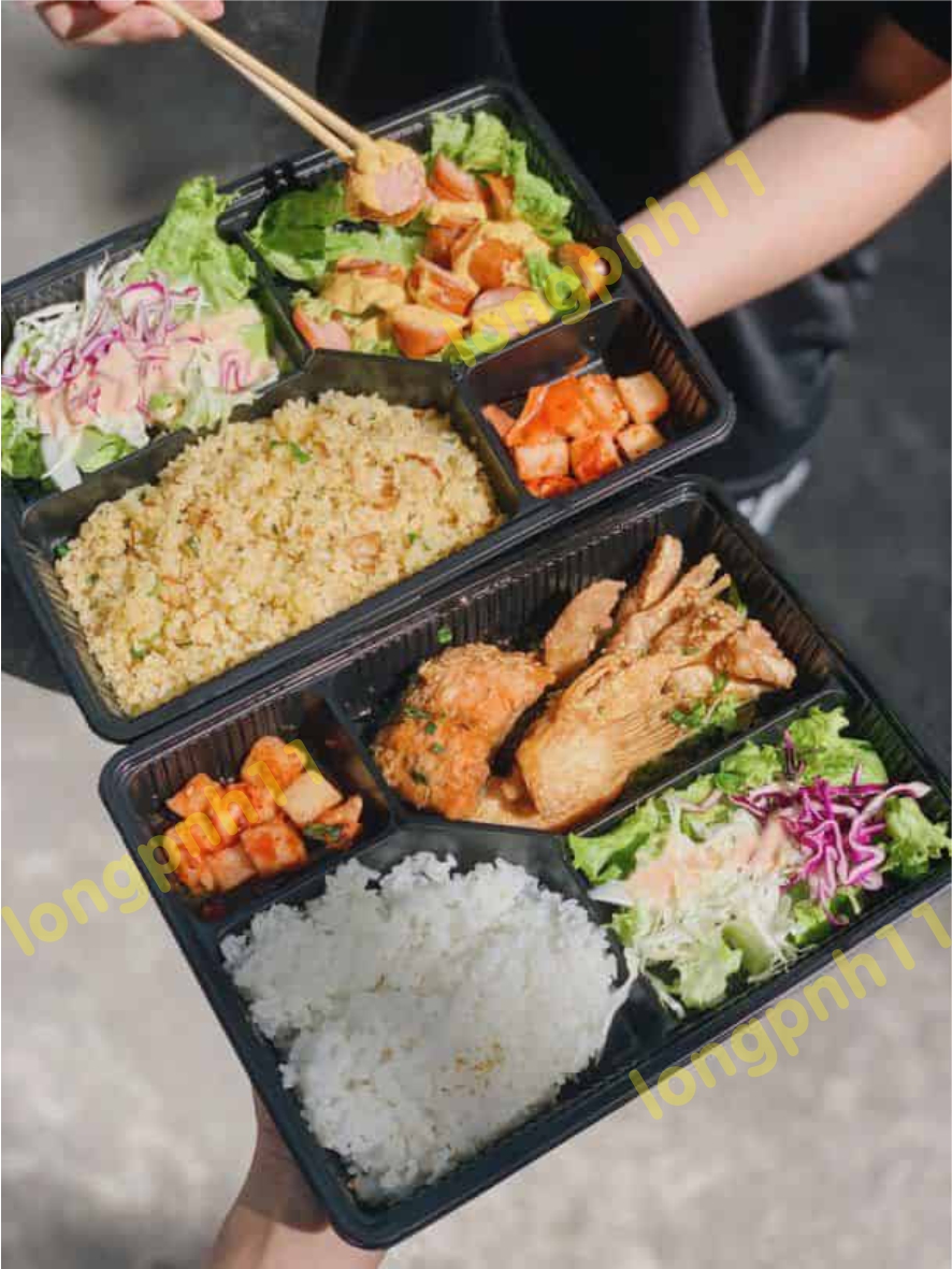 50 hộp nhựa 4 ngăn cao cấp kèm nắp H25, hộp cơm văn phòng mang đi, hộp nhựa đế đen có nắp.