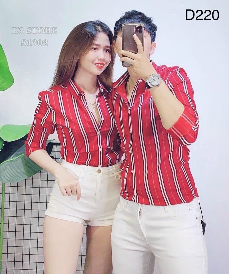[Hoàn Tiền 15%] [HCM]Áo sơ mi nam nữ sọc đỏ cao cấp chât lụa mịn hàng nhập khẩu (Tặng kèm khẩu trang )