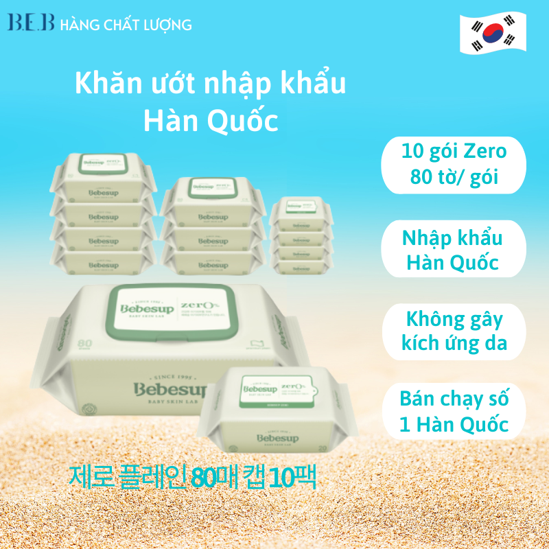 Combo 10 gói khăn ướt không mùi nhập khẩu Hàn Quốc-Zero80
