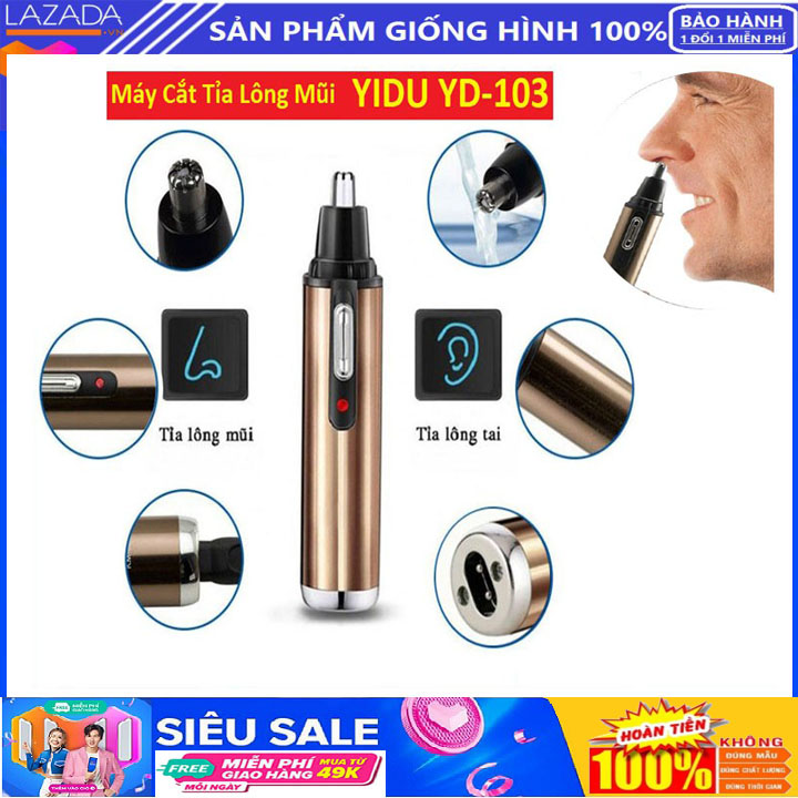 [Siêu Giảm Giá] Máy tỉa lông mũi - Dùng pin, hàng tiện dụng-Máy tỉa lông mũi-tỉa lông mũi, tỉa lông tai - Chất liệu Vỏ ngoài làm bằng nhựa cao cấp, lưỡi dao kép làm bằng thép không gỉ-Máy cắt tỉa lông mũi Yidu 103 thế hệ mới 2021
