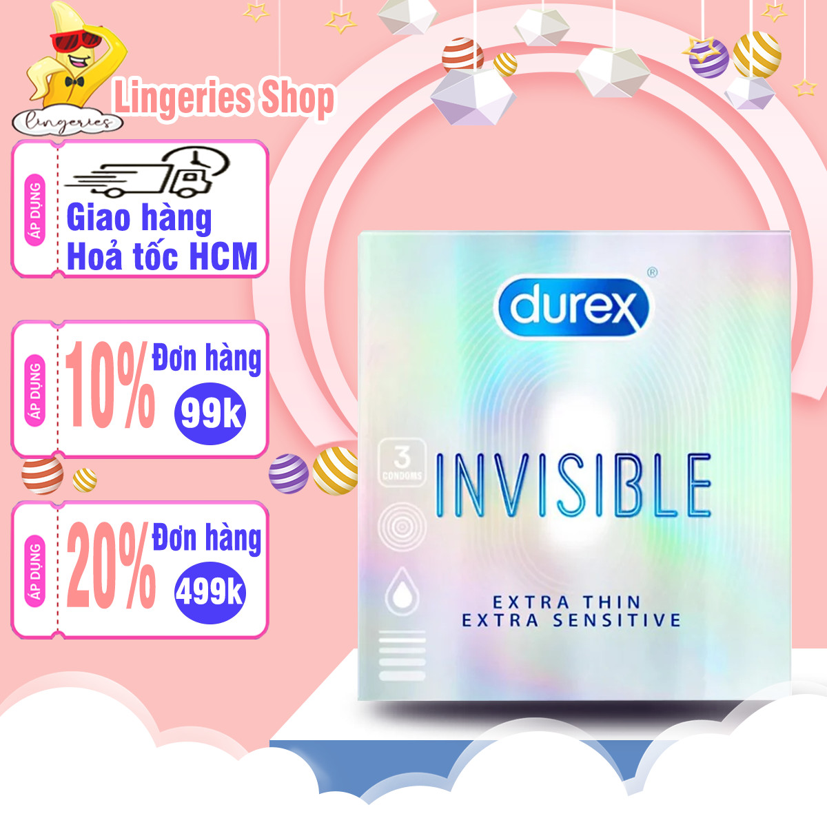 Bao Cao Su Siêu Mỏng Durex Invisible Extra Thin Extra Sensitive - Hộp 3 Cái