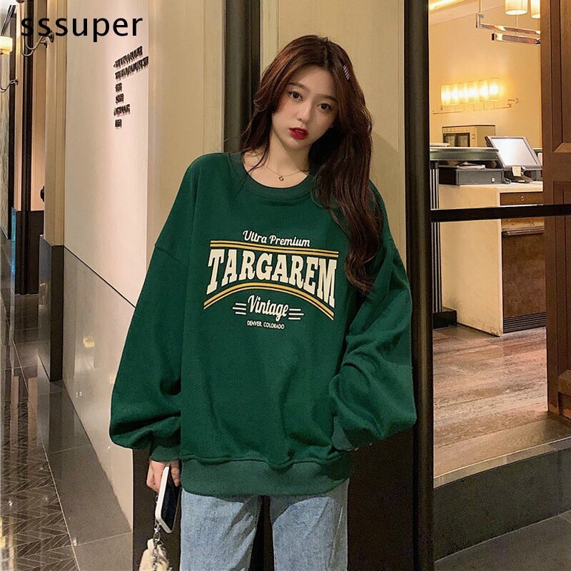 Áo nỉ sweater cổ tròn màu xanh rêu siêu độc về hàng