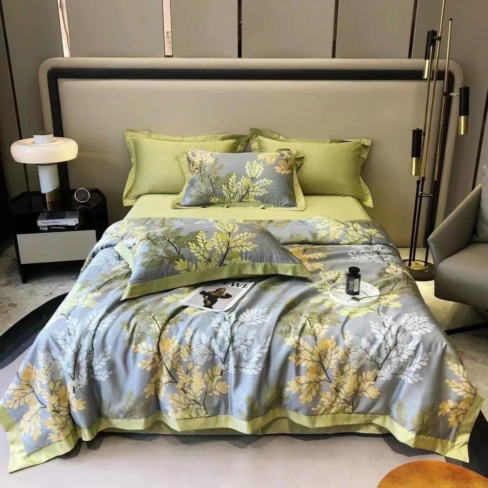 (HÀNG NHẬP) Bộ Chăn Ga Gối Lụa Thái 6D 4 Món - Mền Trần Bông Nhập Khẩu Hàng Đẹp Mềm Mát [Dương xỉ xanh cốm]⚡🌿