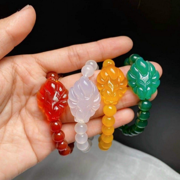 Chuỗi tay nữ đá mã não 8LY- 10 LY mặt hồ ly chín mang may mắn trong tình yêu đủ màu