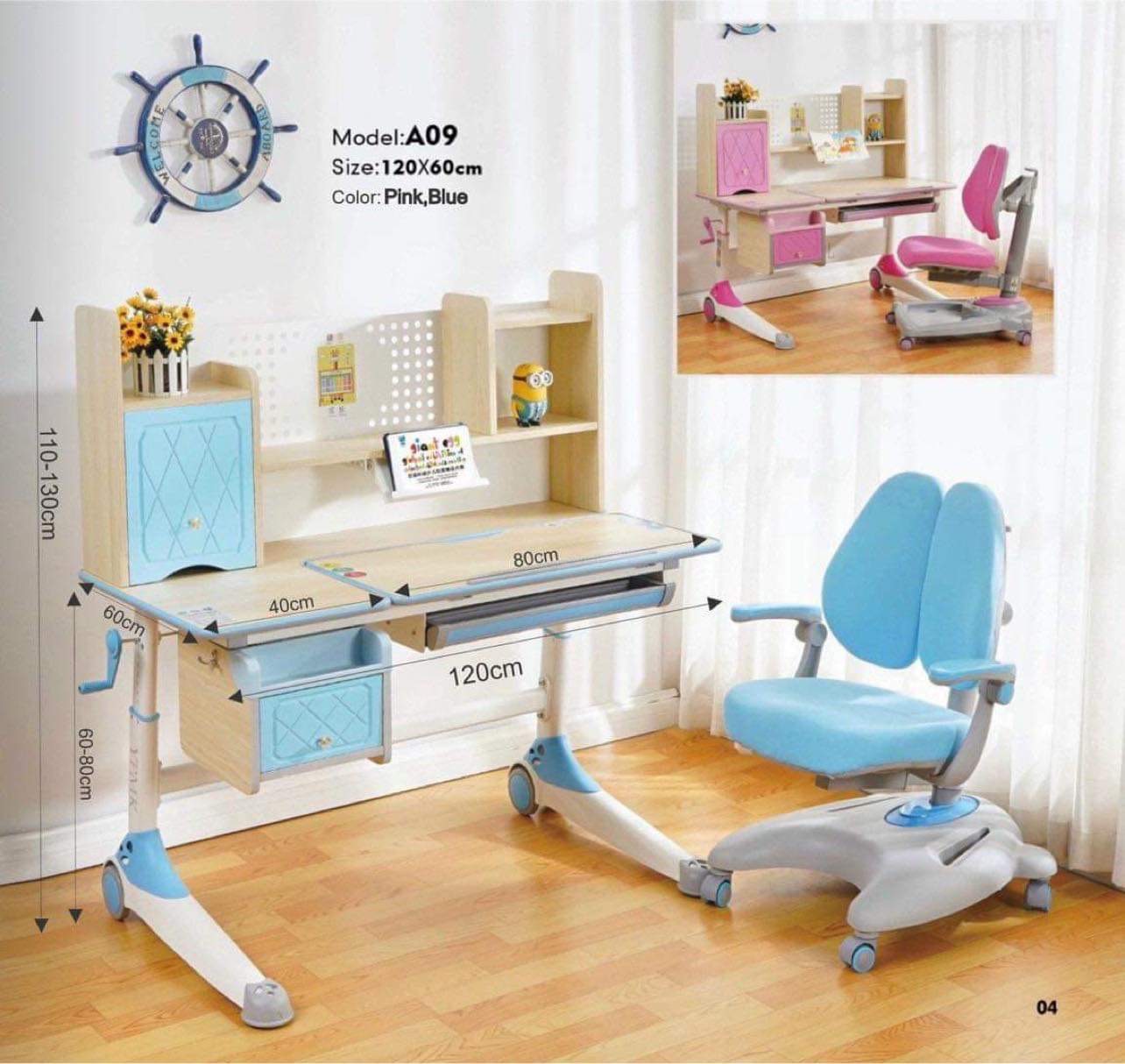 Bộ bàn ghế học sinh chống gù chống cận A09, bàn ghế thông minh cho bé có thể nâng hạ độ cao