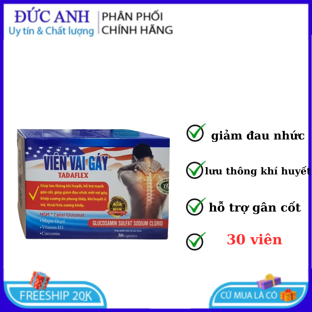 Combo 5 hộp Viên Vai Gáy Tadaflex giúp hỗ trợ mạnh gân cốt bổ sung canxi ( 5 hộp x 30 viên )