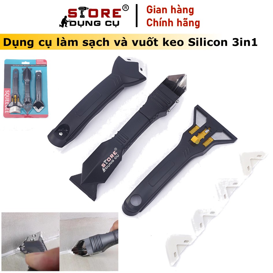 Dụng cụ làm sạch và vuốt keo silicone đa năng 3 trong1 | Bộ dụng cụ miết keo Silicon xây dựng, keo chà ron mạch gạch, cạo cắt keo Silicon cửa kính