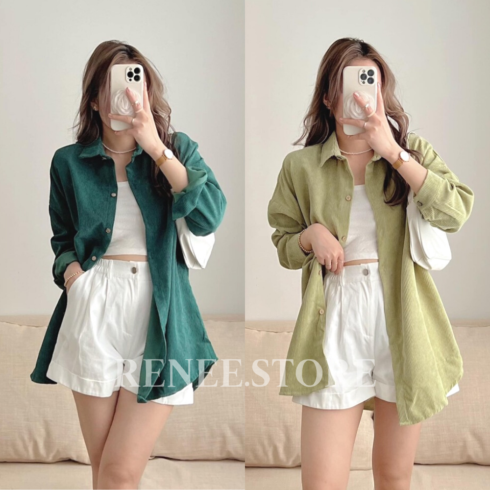 Áo sơ mi nhung tăm dài tay form rộng oversize Renee - AS25