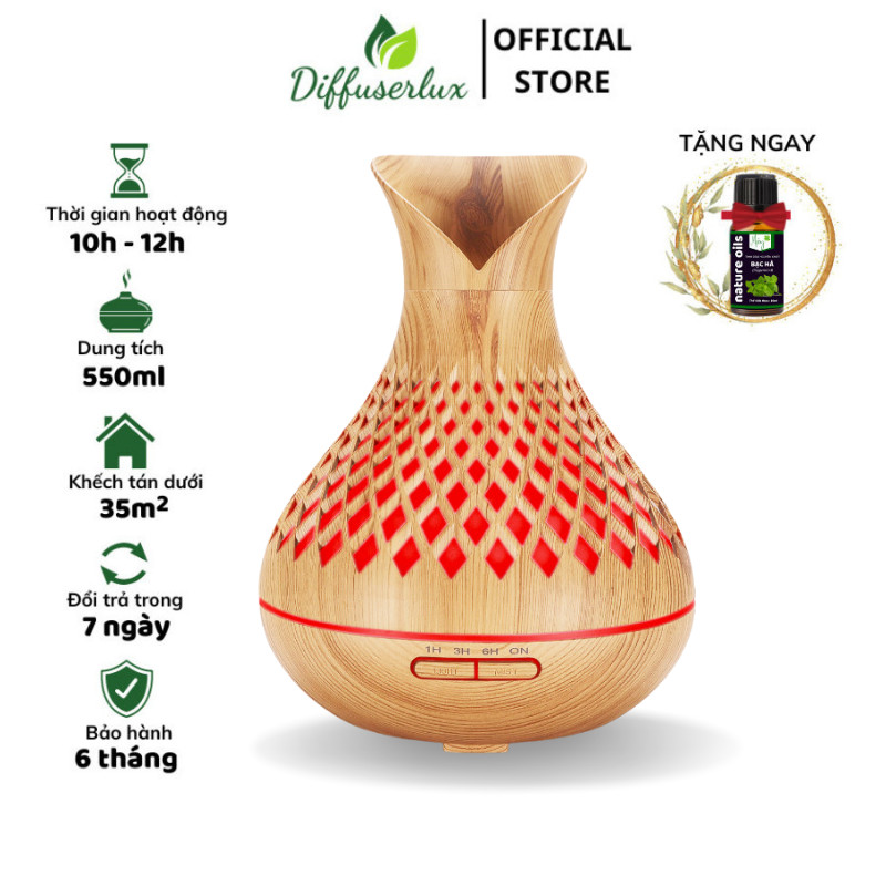 Máy xông tinh dầu tuylip lưới 550ml khuếch tán tinh dầu siêu âm kèm điều khiển - Diffuser Lux