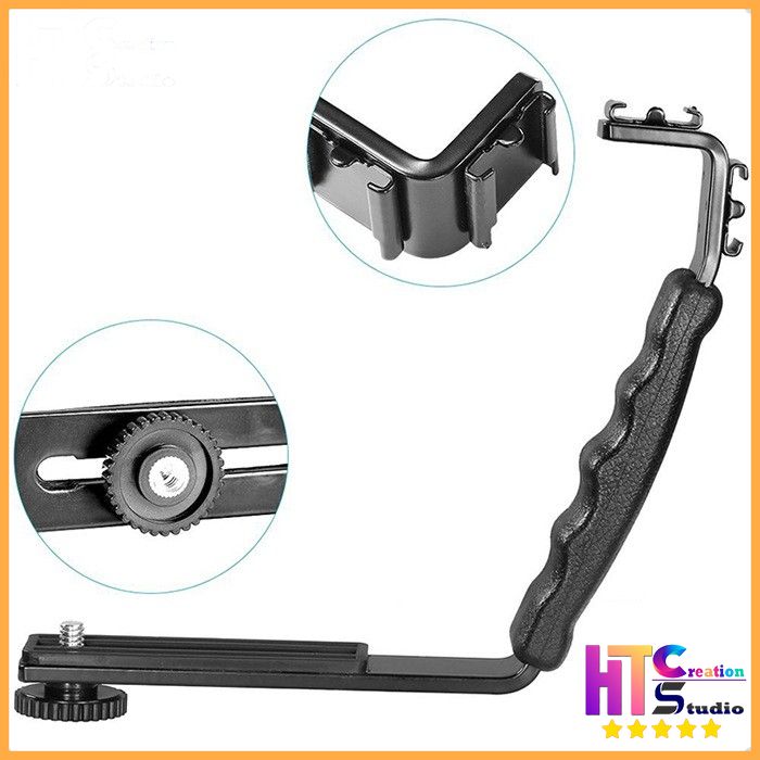 Giá đỡ chữ L, tay cầm gắn micro điện thoại, máy ảnh, đèn Flash, Gimbal, chất liệu hợp kim nhôm