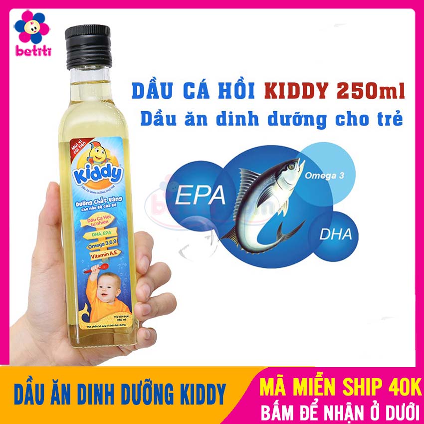 Dầu Ăn Dinh Dưỡng KIDDY Cho Bé Ăn Dặm (250ml) Giàu DHA, Trẻ Thông Minh Hơn, Không Béo, Cho Trẻ Trên 6 Tháng Tuổi - Dầu Ăn Dặm Cho Bé, Tốt Hơn Dầu Oliu Cho Bé, Dầu Gấc Cho Bé, Dầu Cho Bé Ăn Dặm, Dầu Cá Hồi BETITI - Da