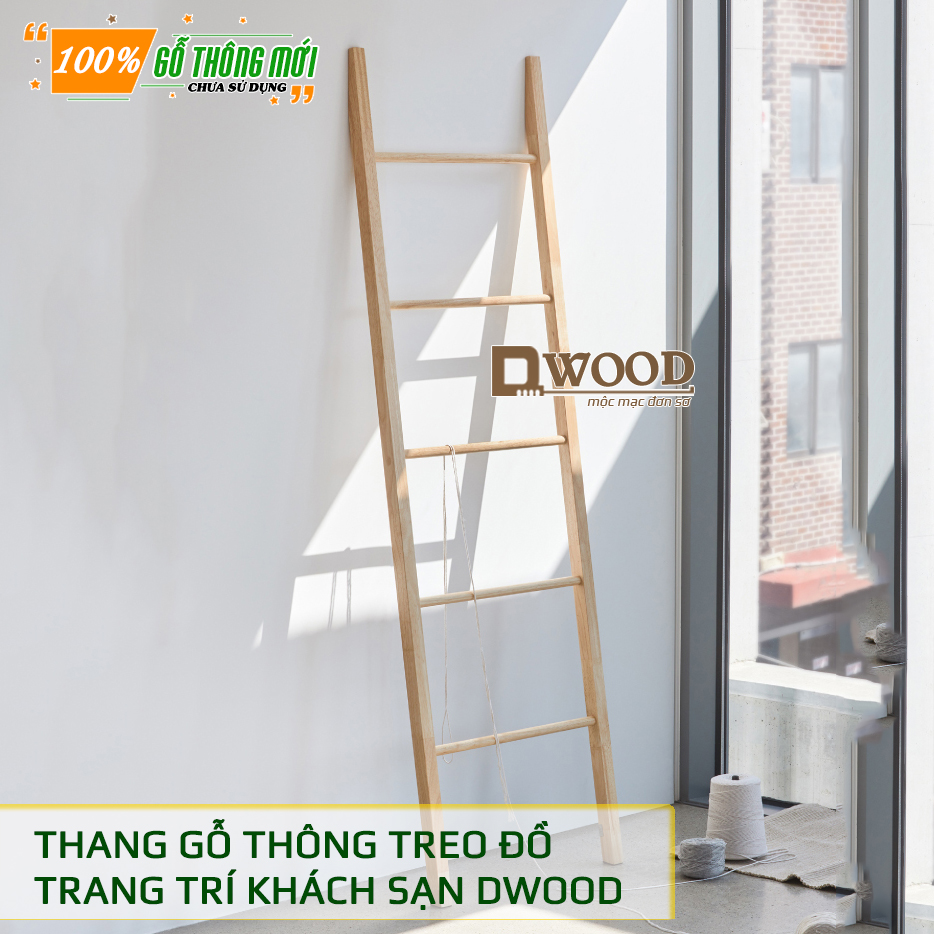 [HCM][Decor] Thang gỗ thông Decor không gian treo đồ Dwood thang gỗ tròn treo đồ nhà hàng khách sạn