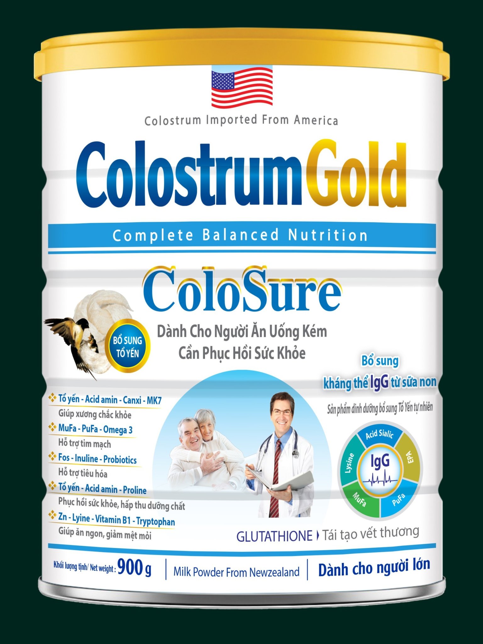 SỮA COLOSTRUM GOLD COLOSURE - 900G Người ăn uống kém phục hồi sức khỏe