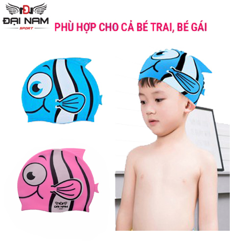 Mũ Bơi Trẻ Em, Nón Bơi Cho Bé Hình Cá Chất Liệu 100% Silicon Co Giãn, Mềm Mại Thoải Mái, An Toàn Chính Hãng Đại Nam Sport