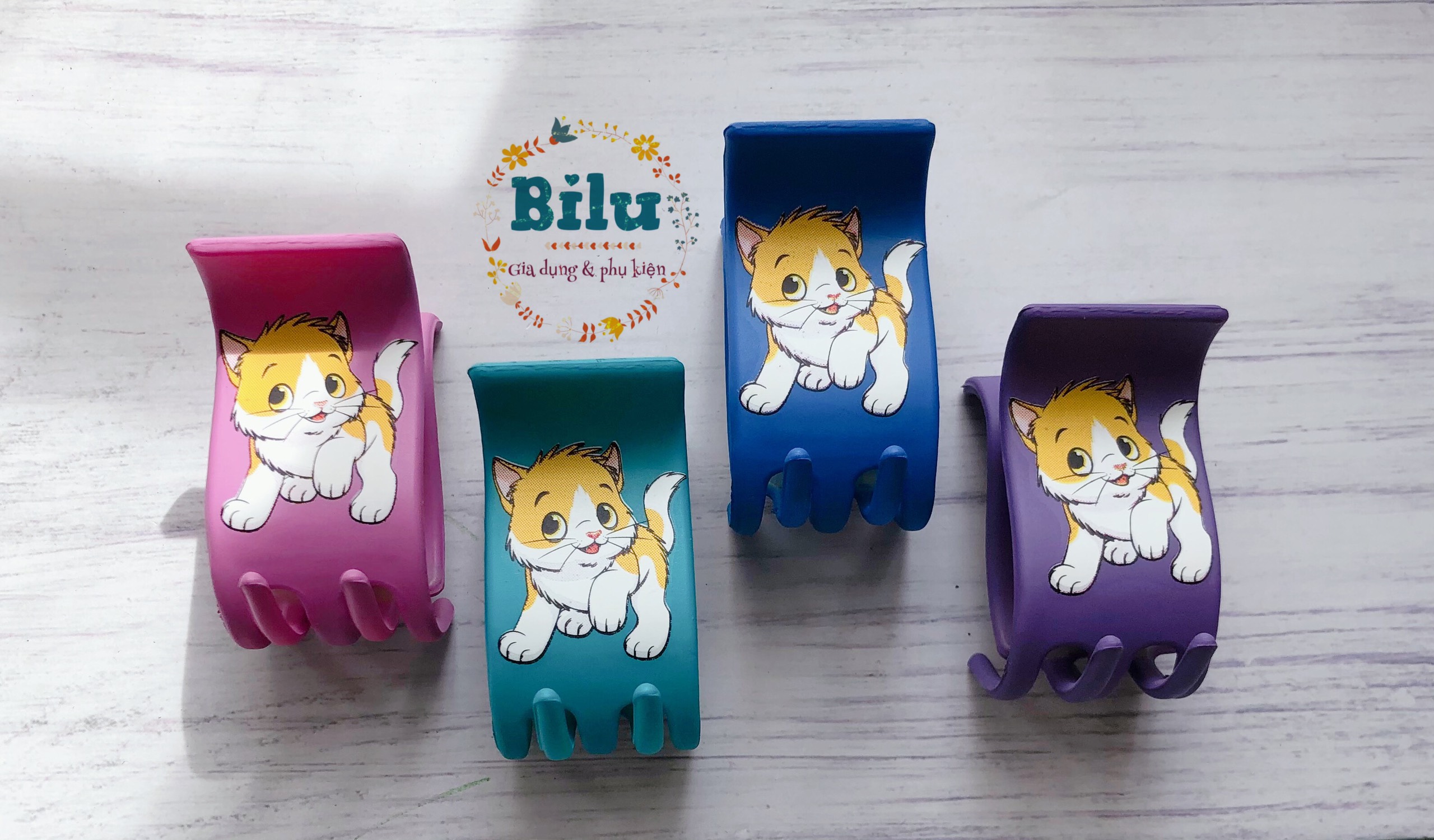 Kẹp tóc càng cua 5 răng hình mèo đáng yêu nhiều màu