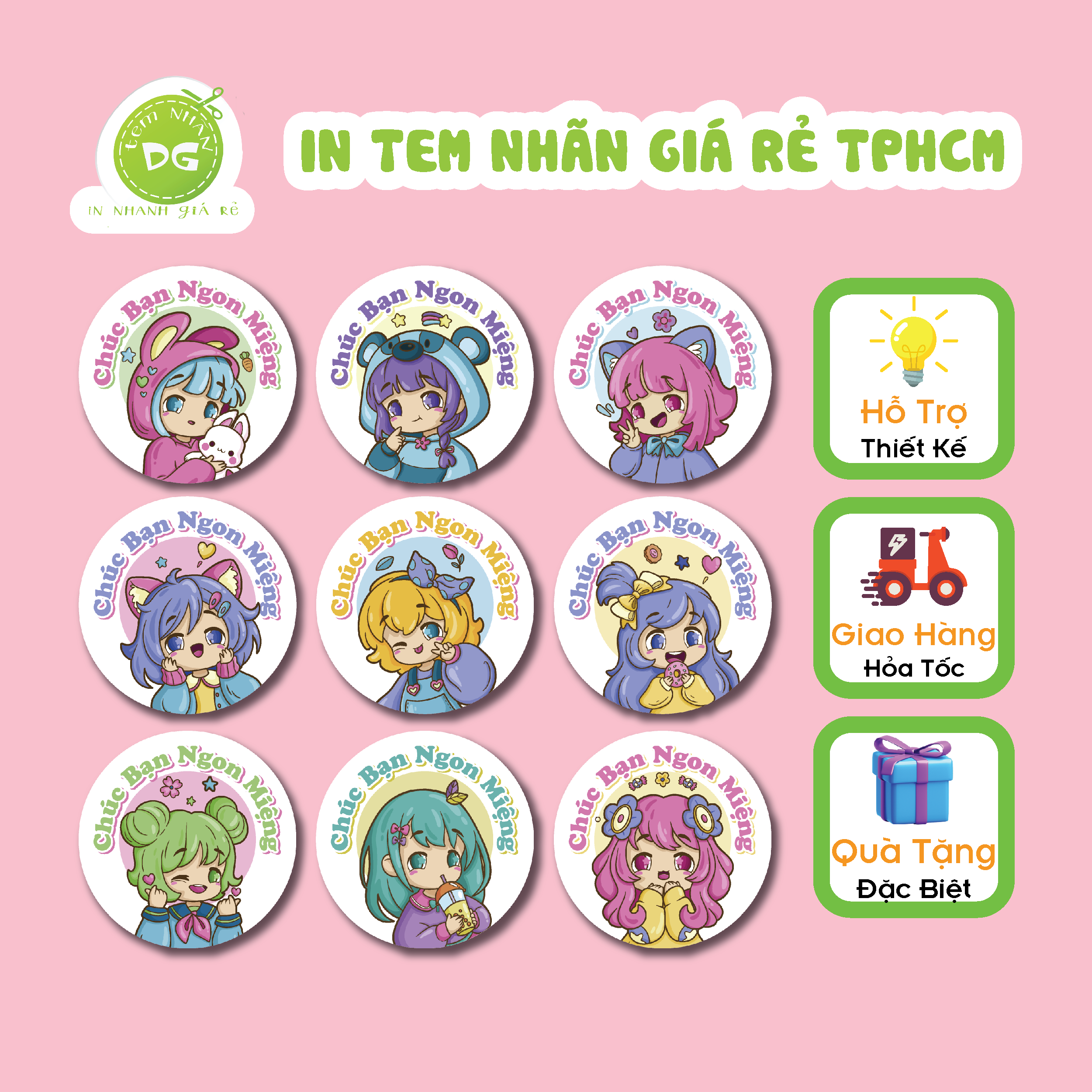 Sẳn 100 tem nhãn giấy decal dán tem chúc ngon miệng - kt:3cm - sl: 100 tem