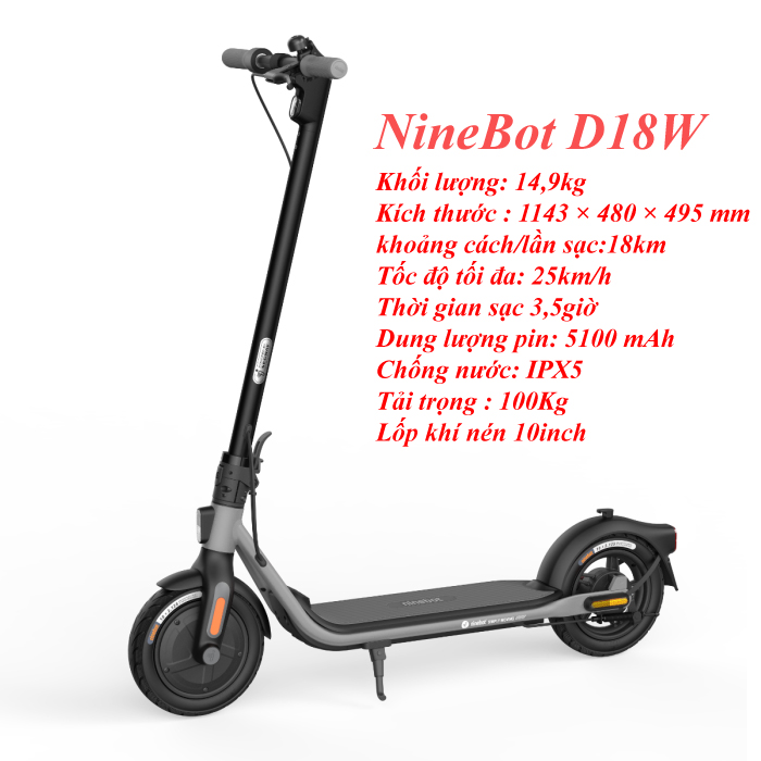 Xe scooter điện segway ninebot d18w pin 5100mah sử dụng liên tục 18 km tải trọng 100kg dùng cho cả người lớn và trẻ em - hàng bảo hành chính hãng