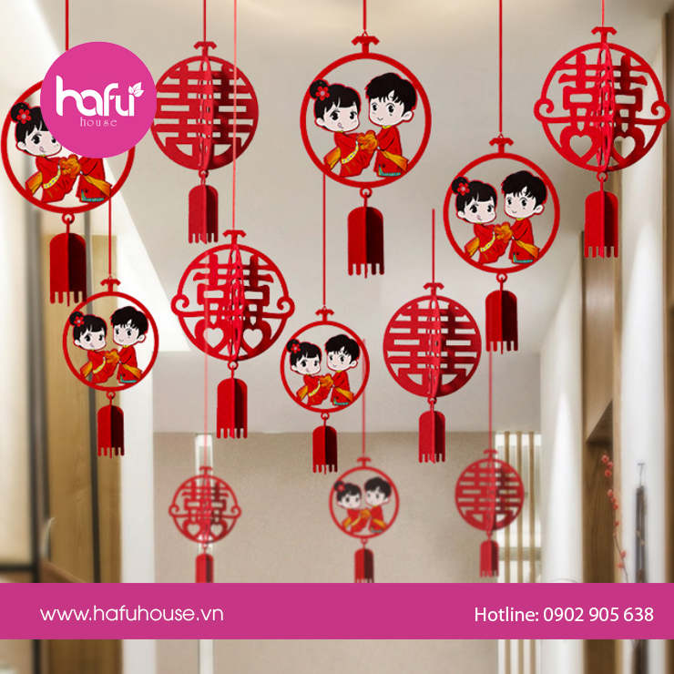 Dây treo đám cưới hình cô dâu chú rể chữ hỷ m1 hafu house