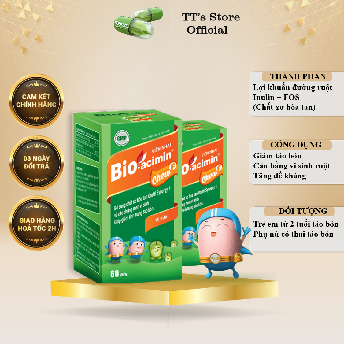 Viên nhai Bio-Acimin Chew F vị sữa - Bổ sung chất xơ hết táo bón - Bioacimin