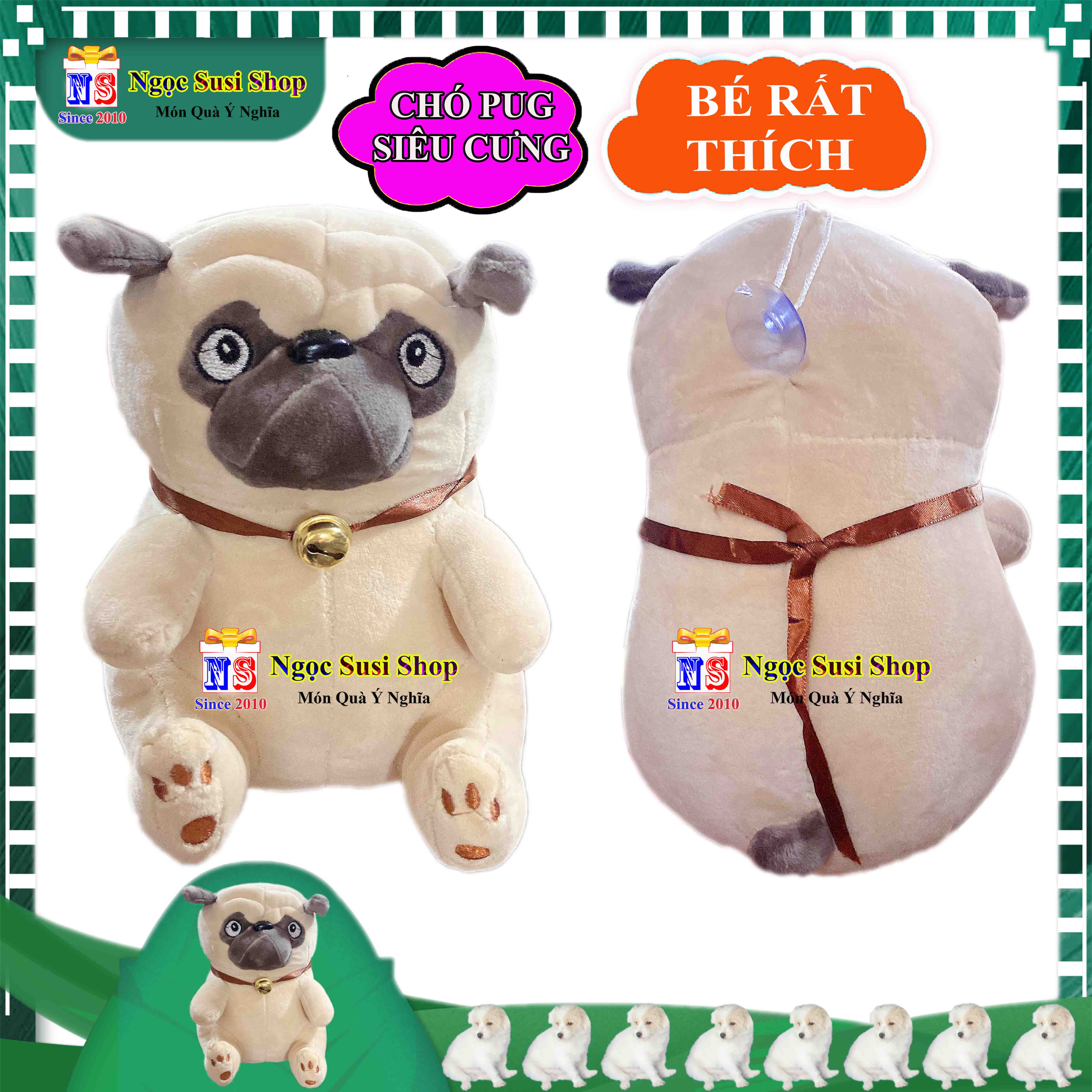 Thú bông con chó pug siêu dễ thương cho bé - gấu bông con chó pug rất đẹp