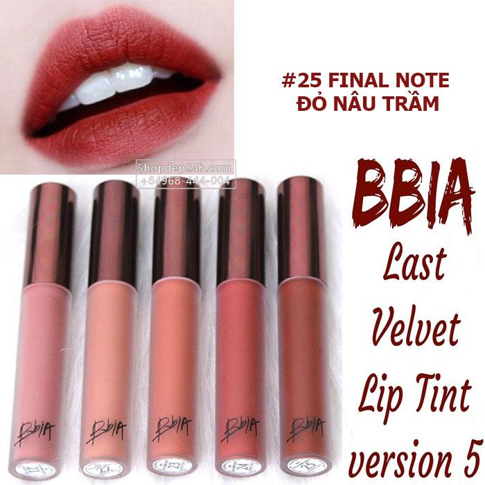 [Bbia] Son kem lì BBia Last Velvet Lip Tint Ver.5 Màu #25 Final Note: đỏ nâu trầm