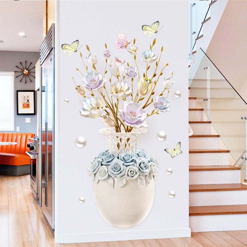 Decal dán tường Bình hoa tím cánh mỏng 3D tranh dán tường bình hoa 3D siêu đẹp sang chảnh