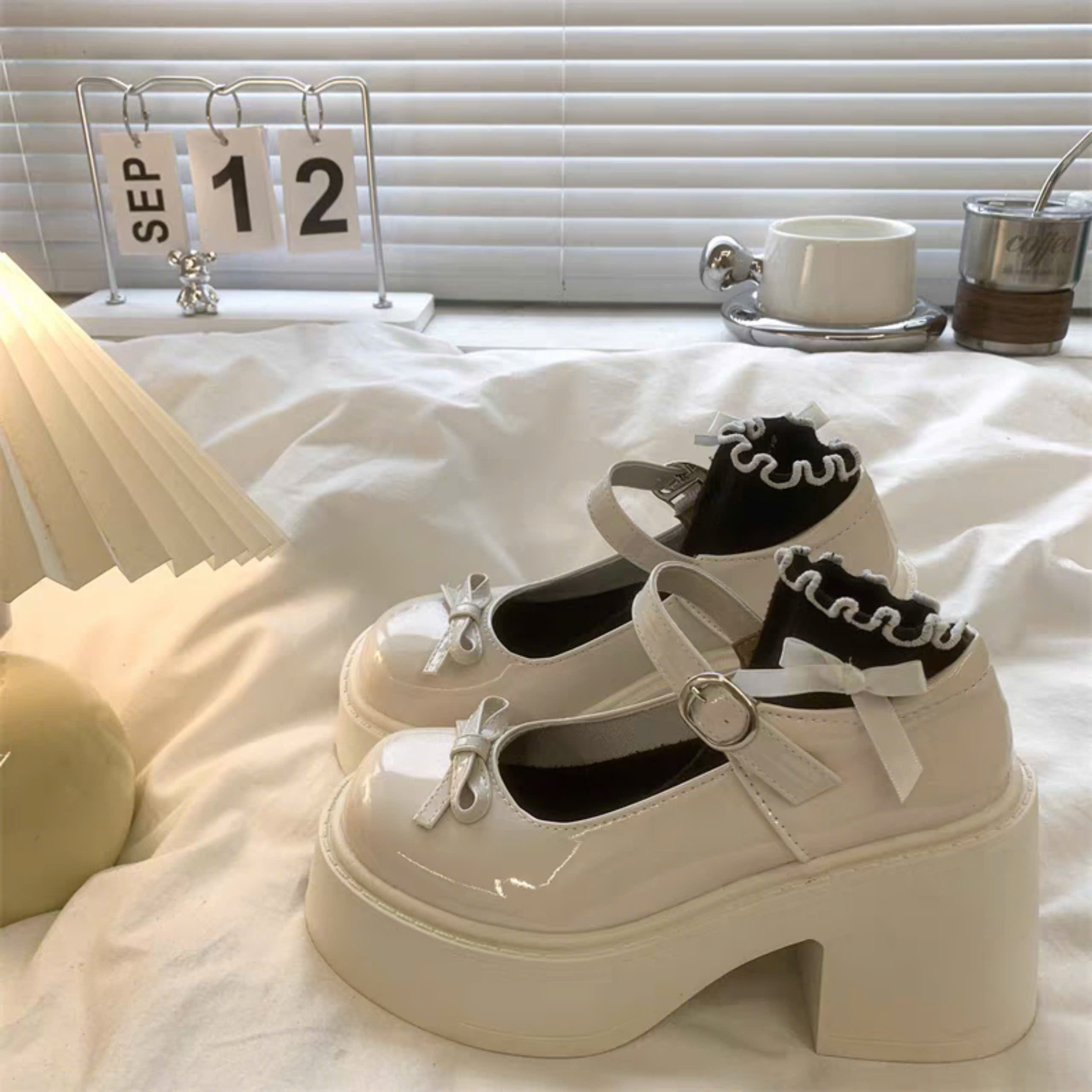 [FULLBOX_MỚI] Giày Mary Jane Nữ DUP NO Đế Bằng Cao 6cm búp bê Lolita da quai dán màu đen/kem đẹp thời tranghot