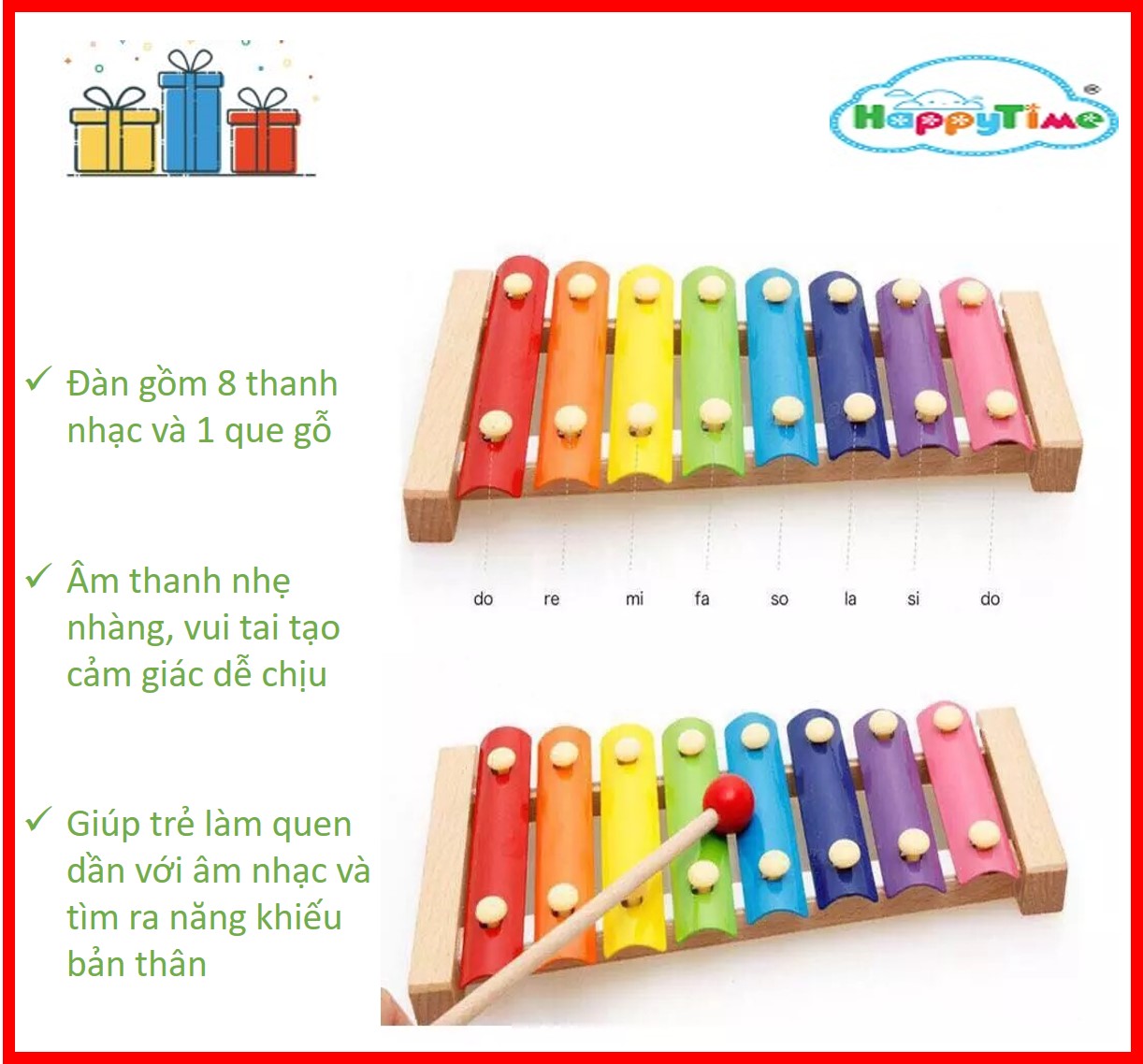 Đàn gõ 8 thanh bằng gỗ, Đồ chơi nhạc cụ,Đàn gỗ 8 thanh giúp trẻ phát triển năng khiếu âm nhạc