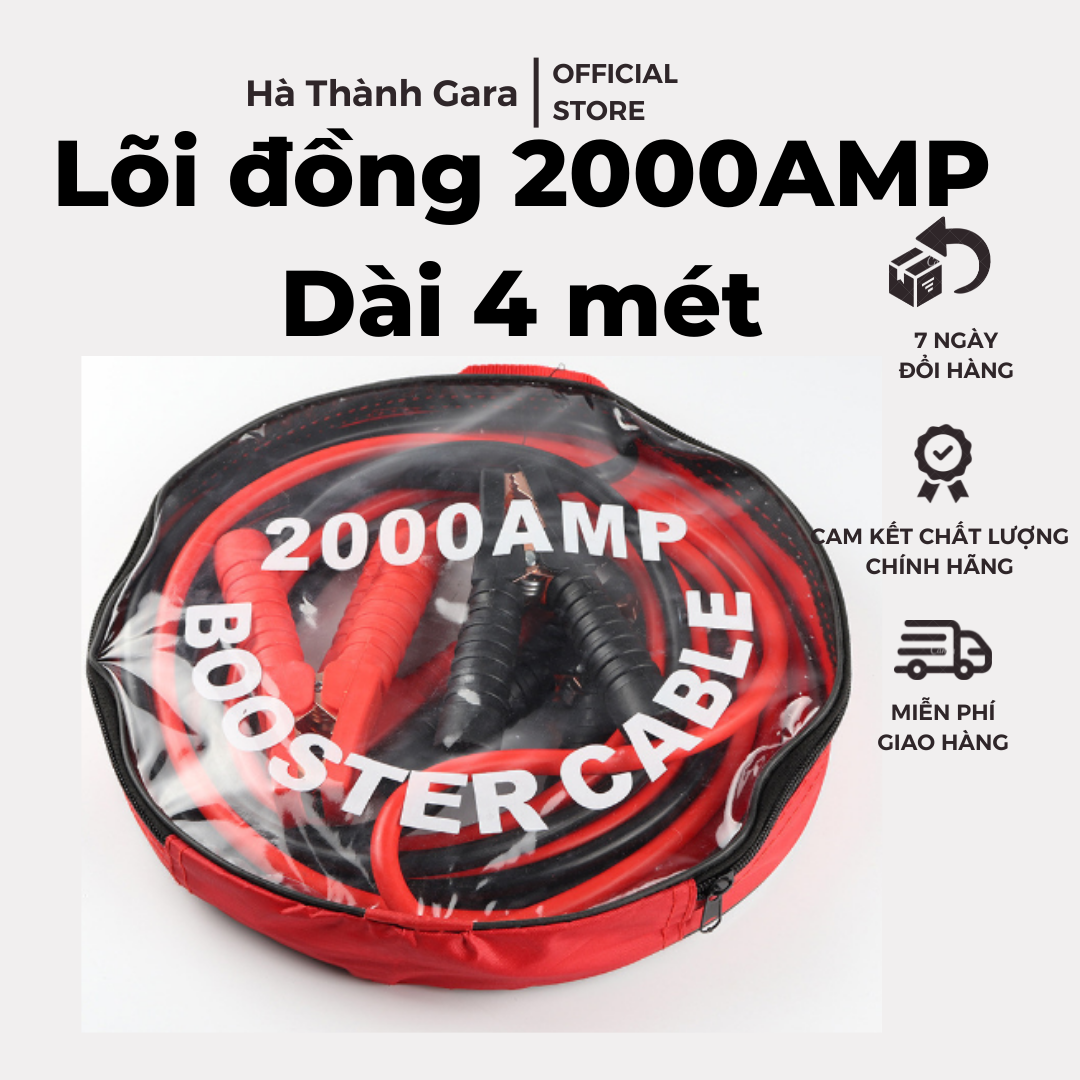 Dây câu bình ắc quy ô tô lõi đồng siêu to 2000A kích điện ắc quy cứu hộ ô tô dài 4 mét